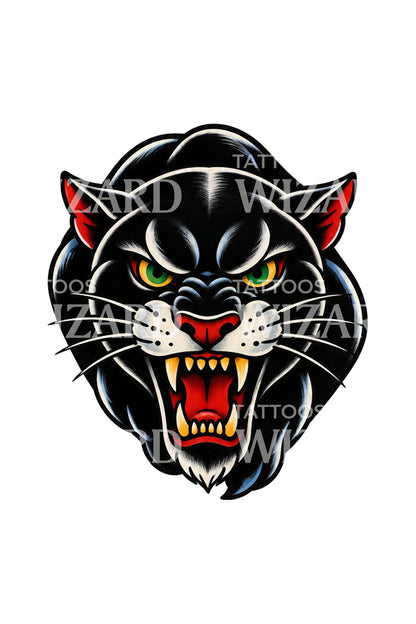 Desain Tato Kepala Panther Old School