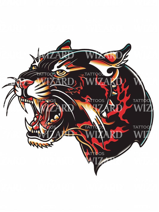 Oldschool Black Jaguar Tattoo Design