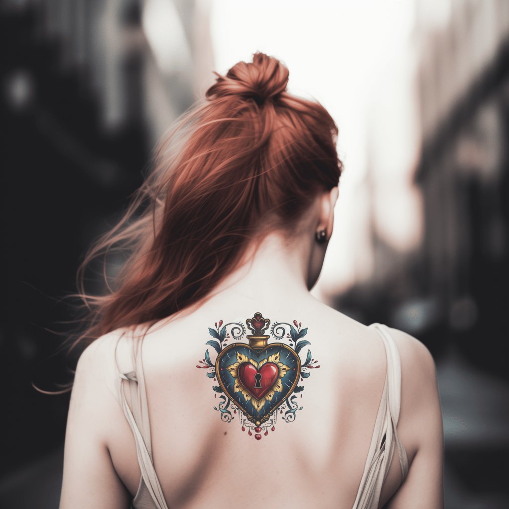 Conception de tatouage de trou de serrure de coeur de vieille école