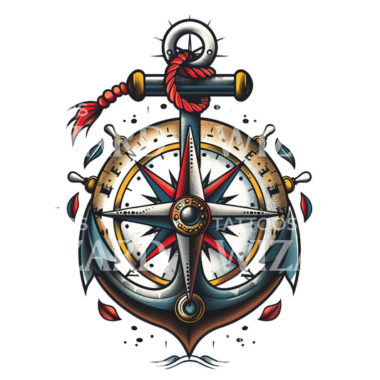 Oldschool Steering Compass Wheel Tattoo Design