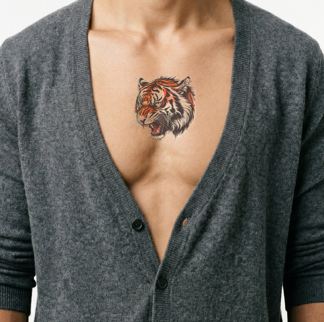 Design del tatuaggio della testa di tigre old school