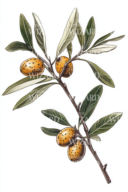 Olive Branch Berries Tattoo Illustration