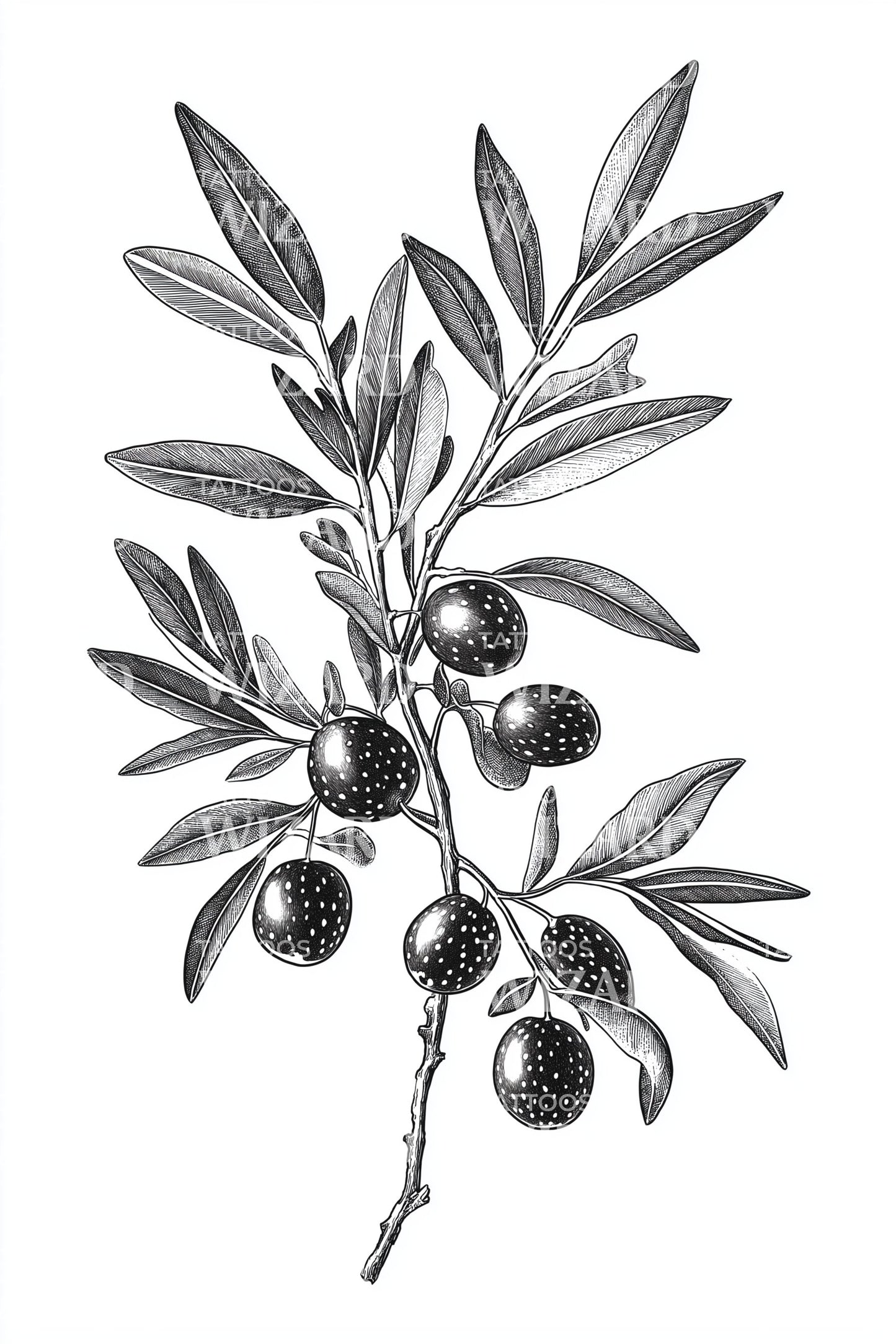 Olive Branch Botanical Tattoo Illustration