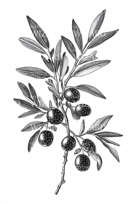 Olive Branch Botanical Tattoo Illustration