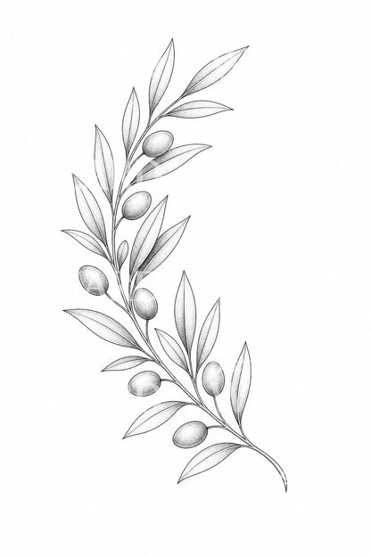 Olive Branch Fine Line Tattoo Design