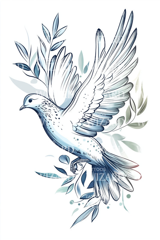 Design Tatuaggio Colomba Blu Volo d'Oliva