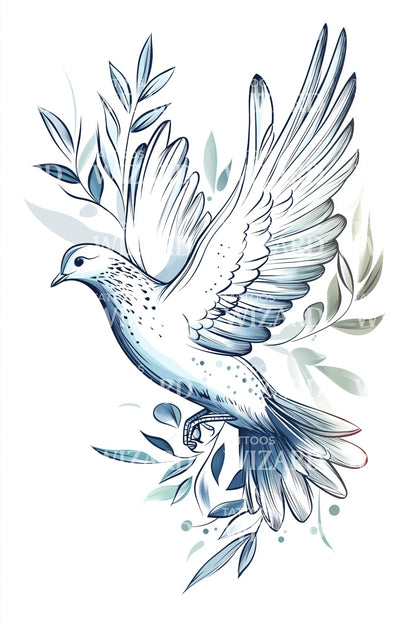 Olive Flight Blue Dove Tattoo Design