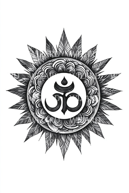 Om Radiant Sun Tattoo Design