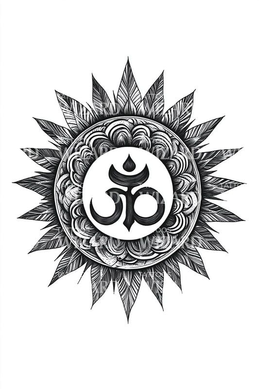 Om Radiant Sun Tattoo Design