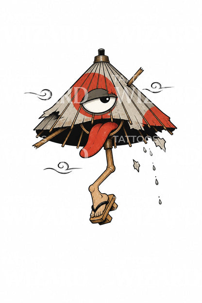 Desain Tato Yokai Payung Bermata Satu