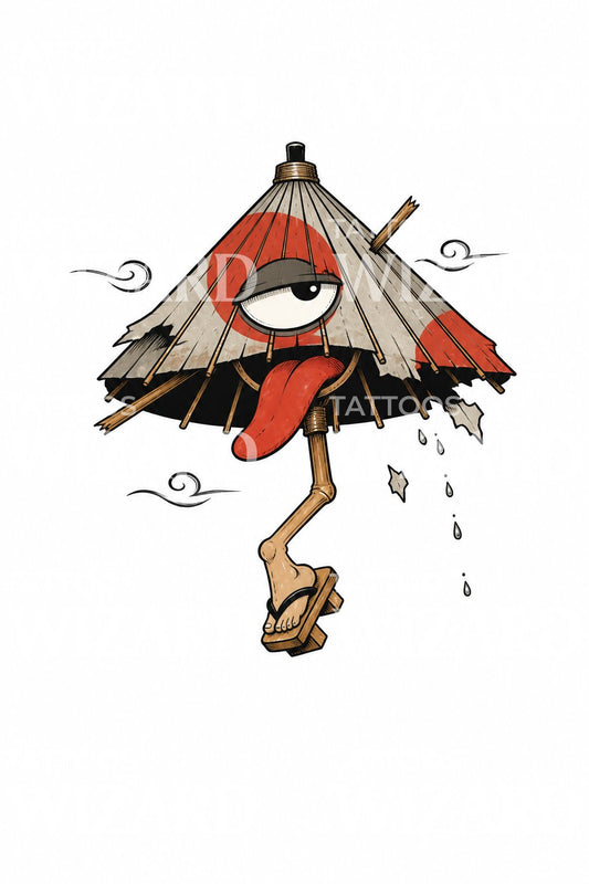 Design de tatouage yokai parapluie borgne