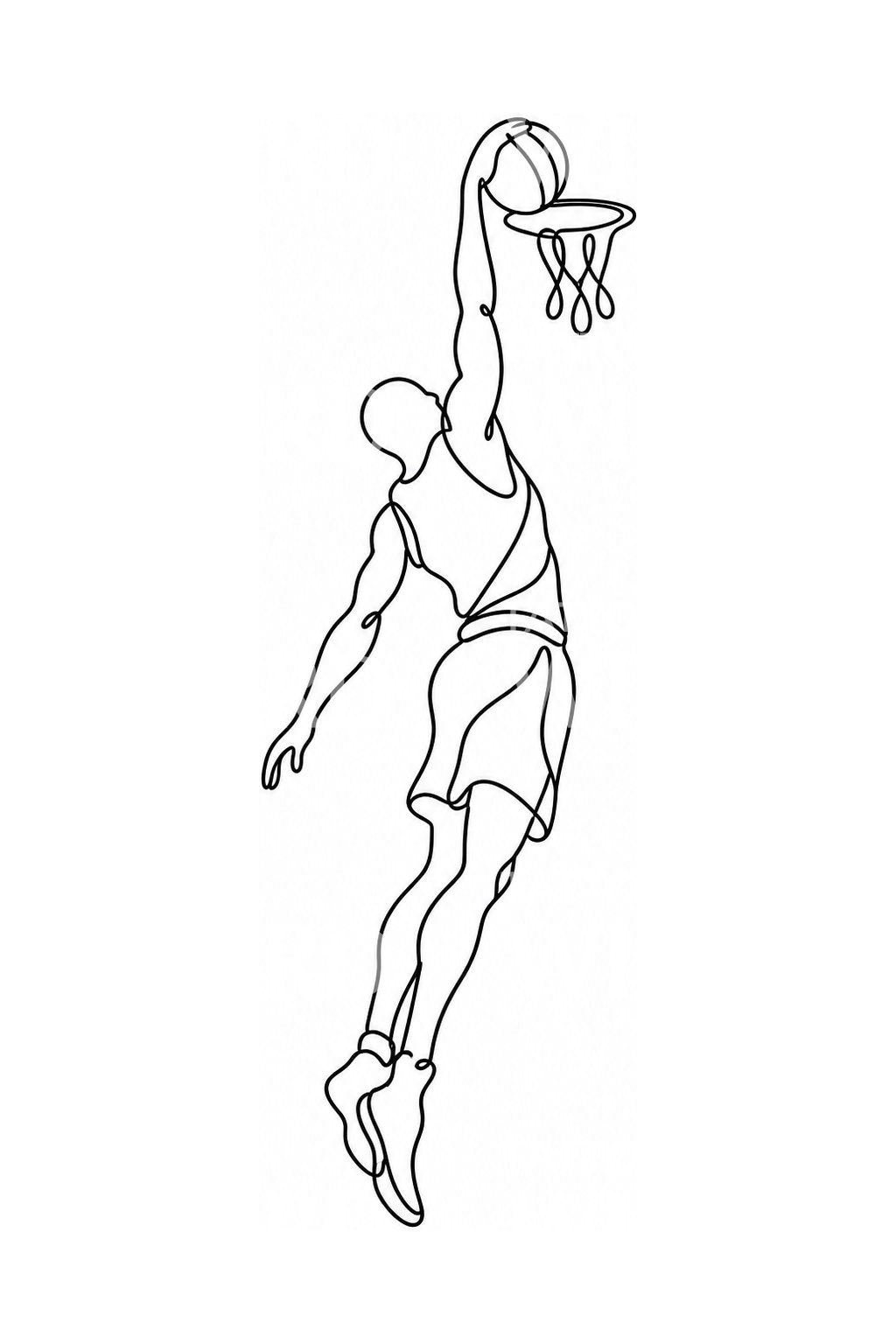Einliniges Basketball-Dunk-Tattoo-Design