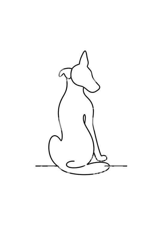 Enlinje-tattoo af hund, der ser tilbage