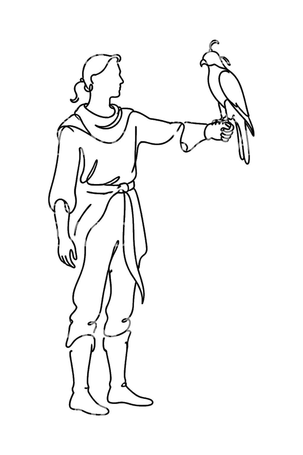 One Line Falconer with Hawk Tattoo Design