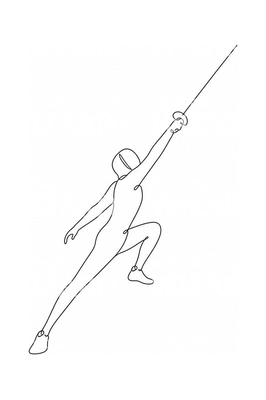 极简单线击剑弓步纹身插画