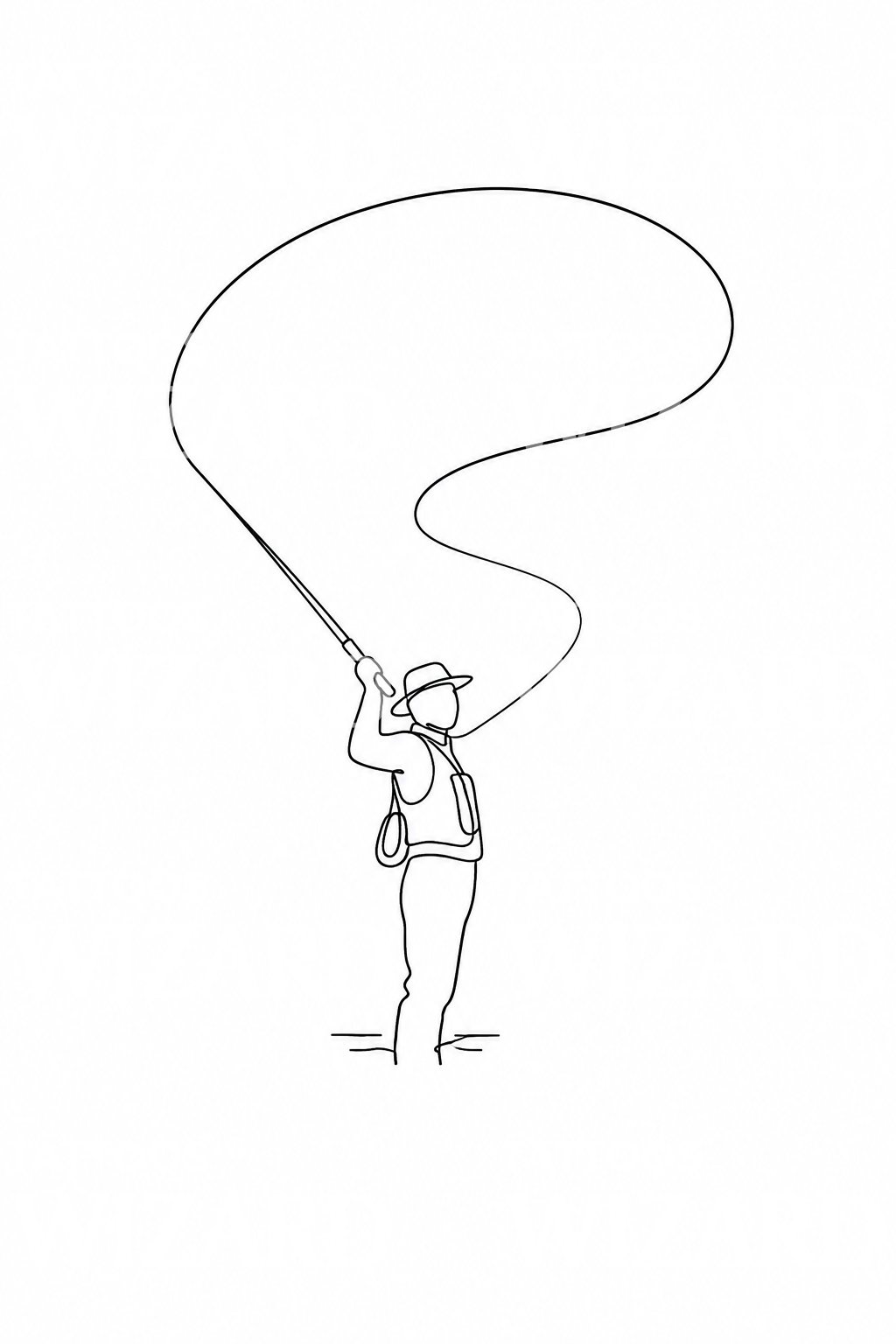 One Line Fly Fisher Casting Tattoo Design