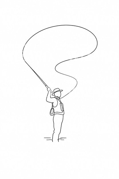One Line Fly Fisher Casting Tattoo Design