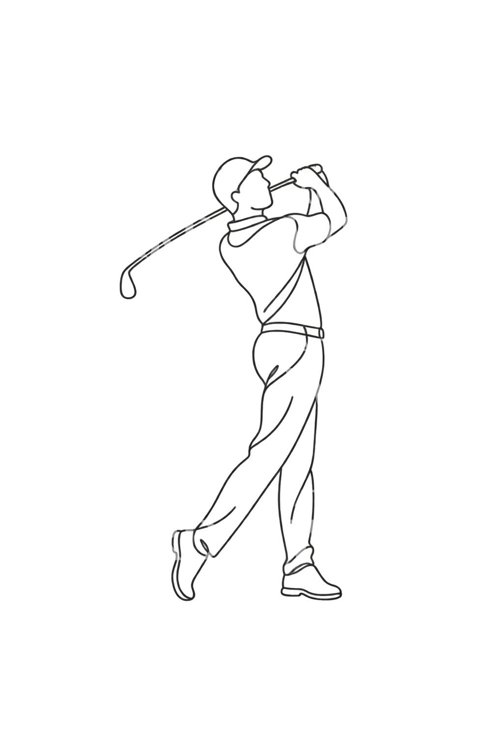 Idée de tatouage en une ligne d’un golfeur en fin de swing