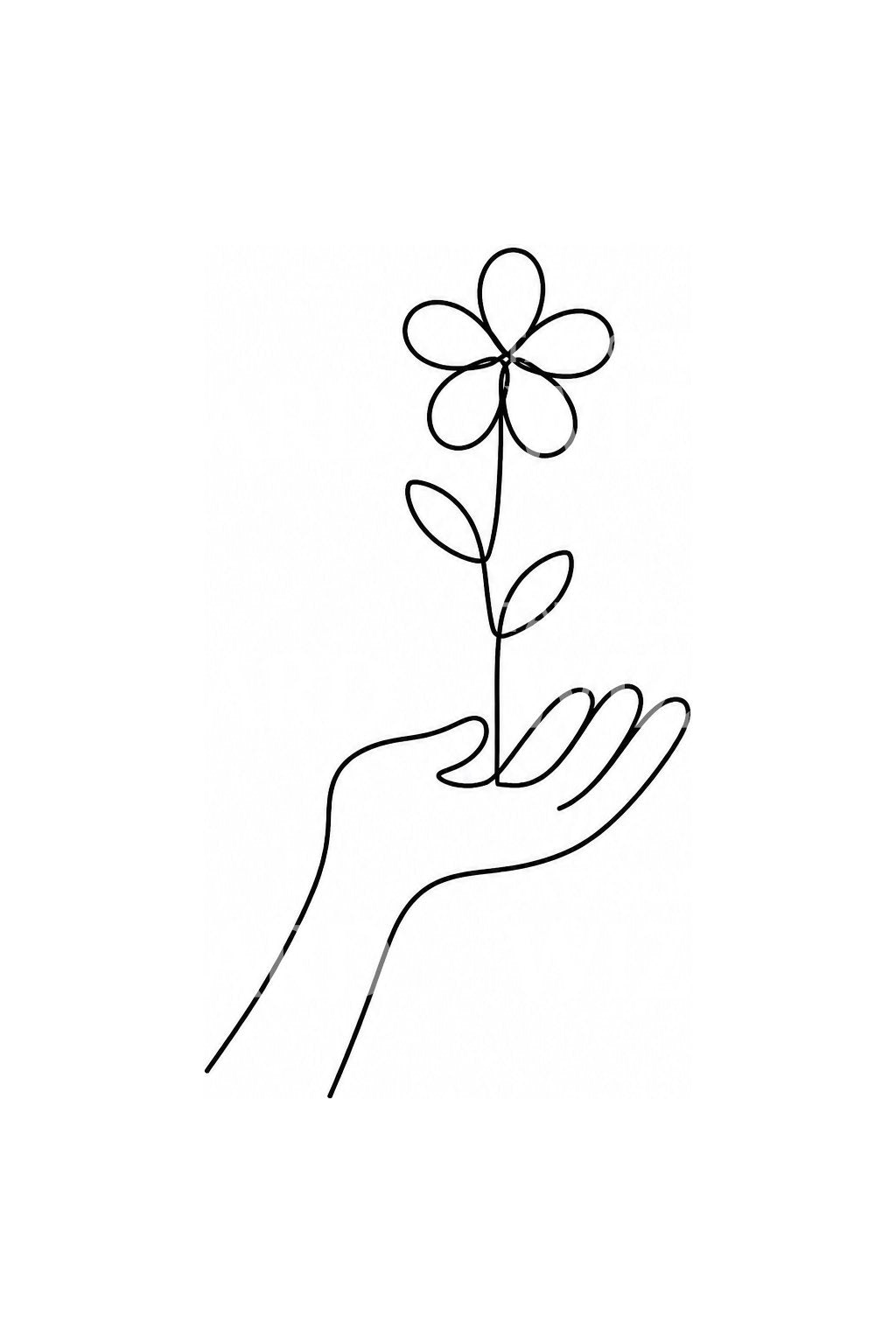 One Line Hand with Flower Tattoo Design