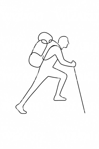 One Line Hiker with Pack Tattoo Design
