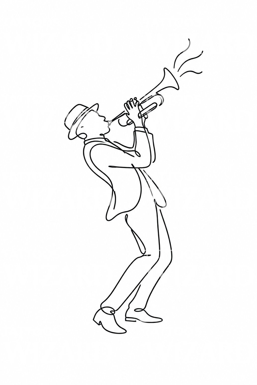 Jednočárový nápad na tetování jazzového trumpetisty