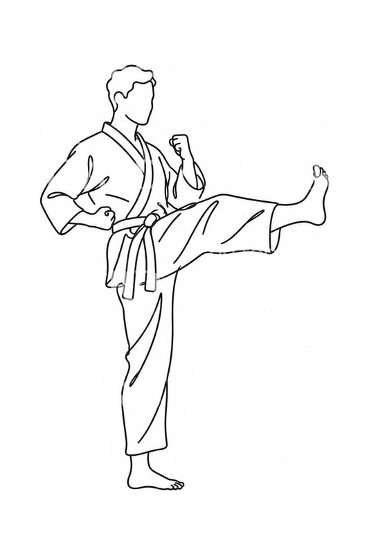Diseño de tatuaje de patada de karate en una línea