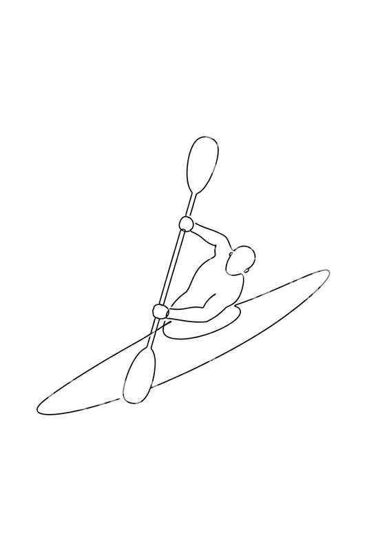 Einlinien-Tattoo-Design mit Kajakfahrer und Paddel