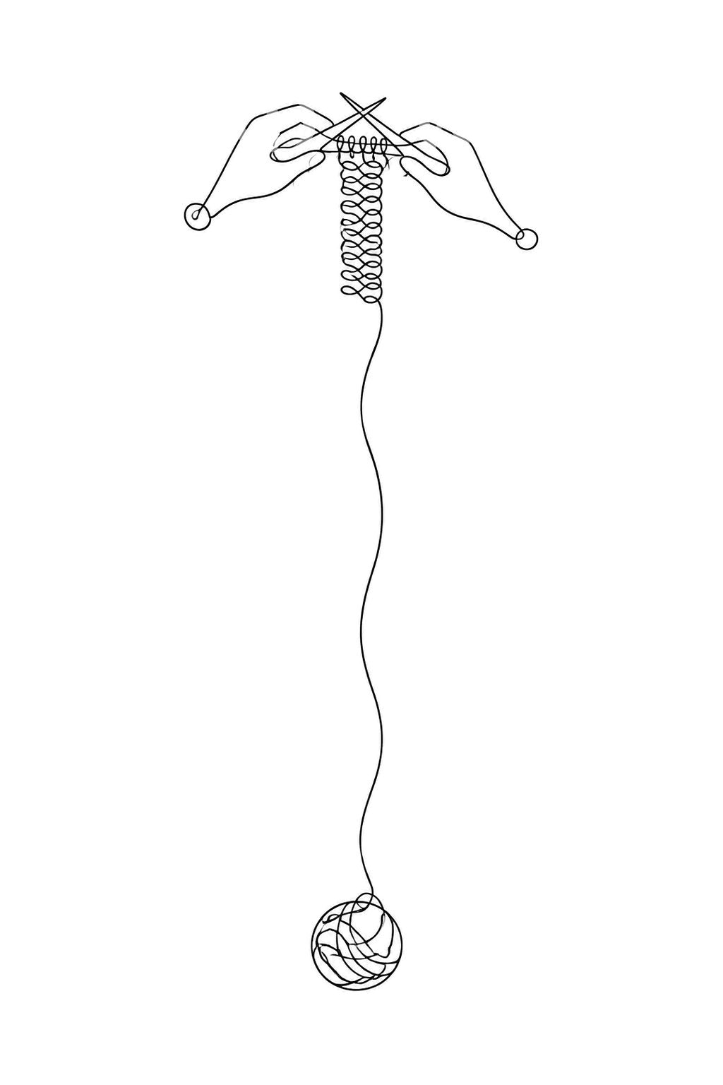 One Line Knitting Needles and Yarn Tattoo Illustration