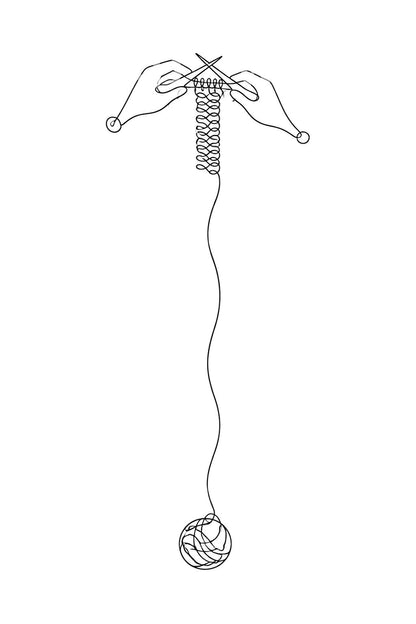 One Line Knitting Needles and Yarn Tattoo Illustration