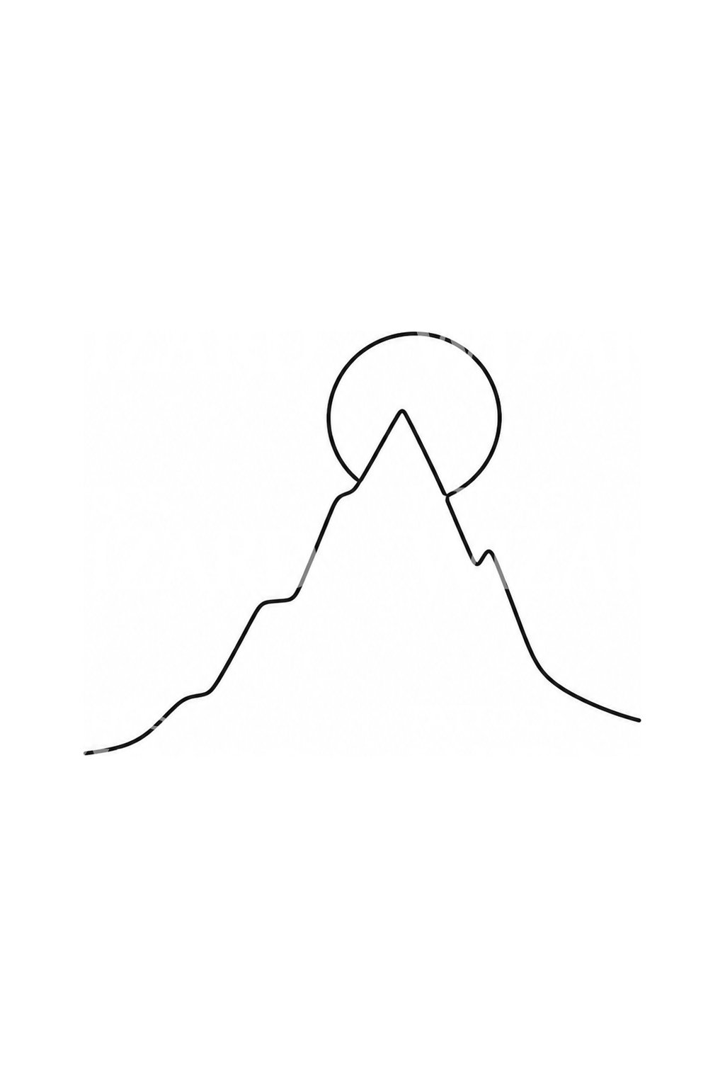 One Line Mountain and Sun Tattoo Design