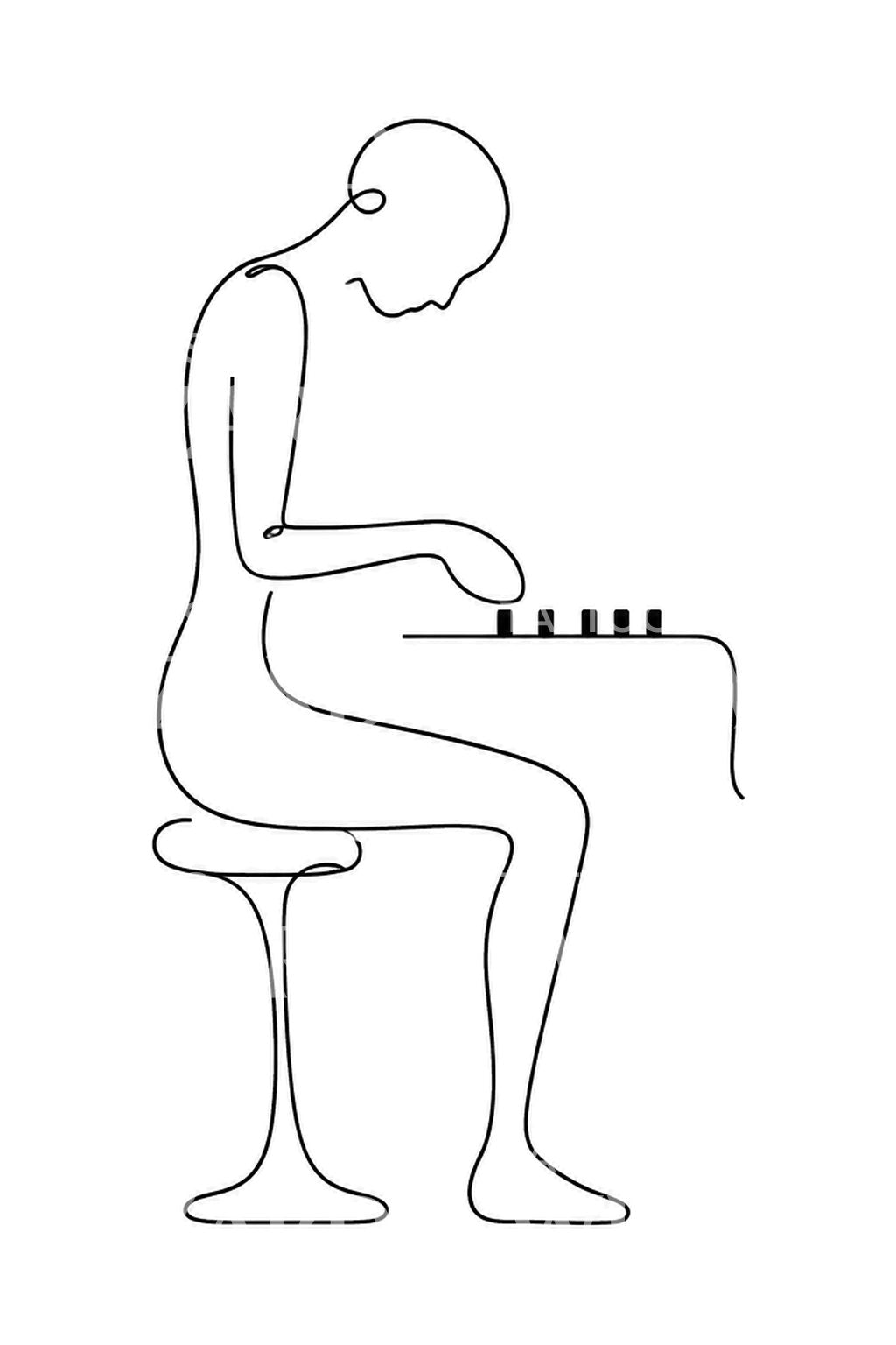 Tattoo-ontwerp van een pianist aan de toetsen in één lijn