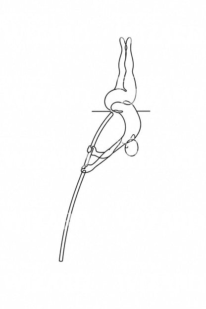 Minimalistická ilustrace tetování skokana o tyči v jedné linii
