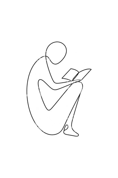One Line Reader Curled Up Tattoo Design
