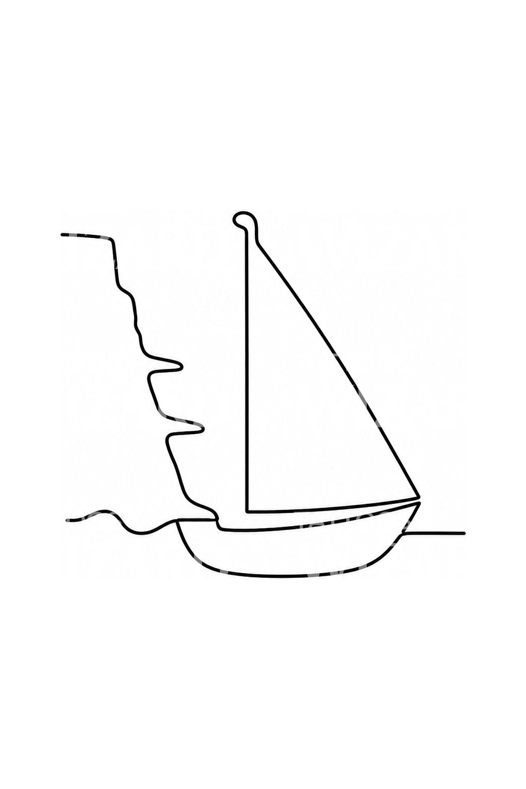 한 줄로 그린 sailboat와 곶 타투 디자인