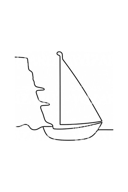 한 줄로 그린 sailboat와 곶 타투 디자인