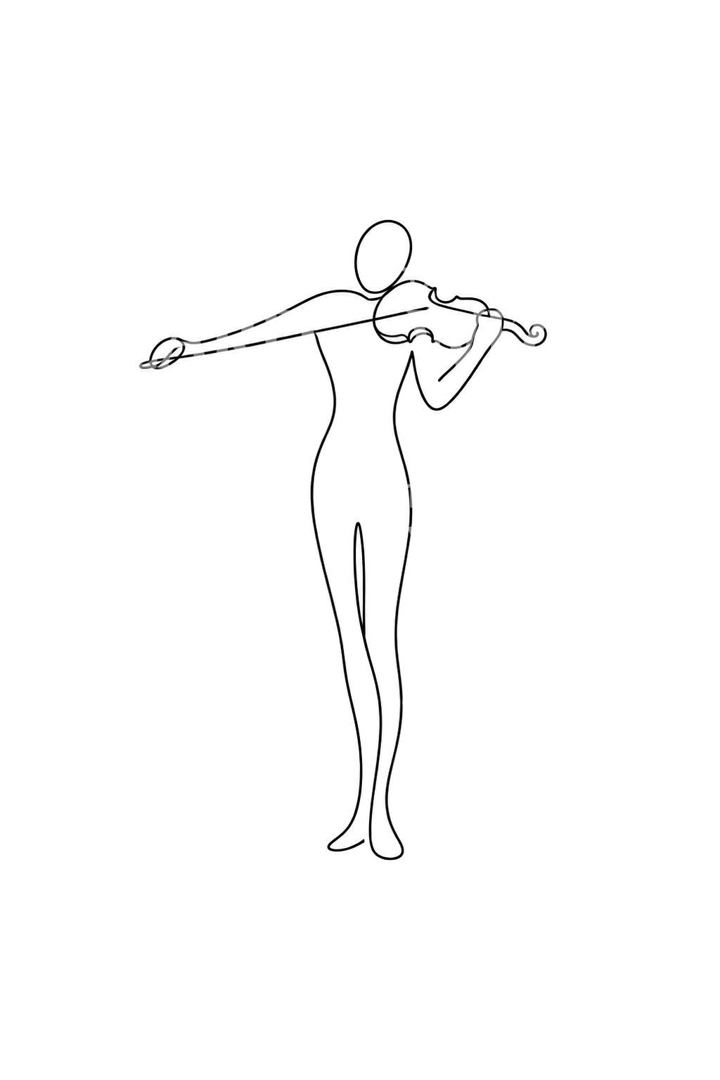 One Line Violinist Bow Stroke Tattoo Design