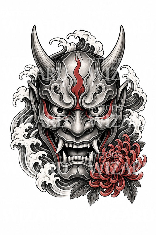 Oni Demon Mask Tattoo Design