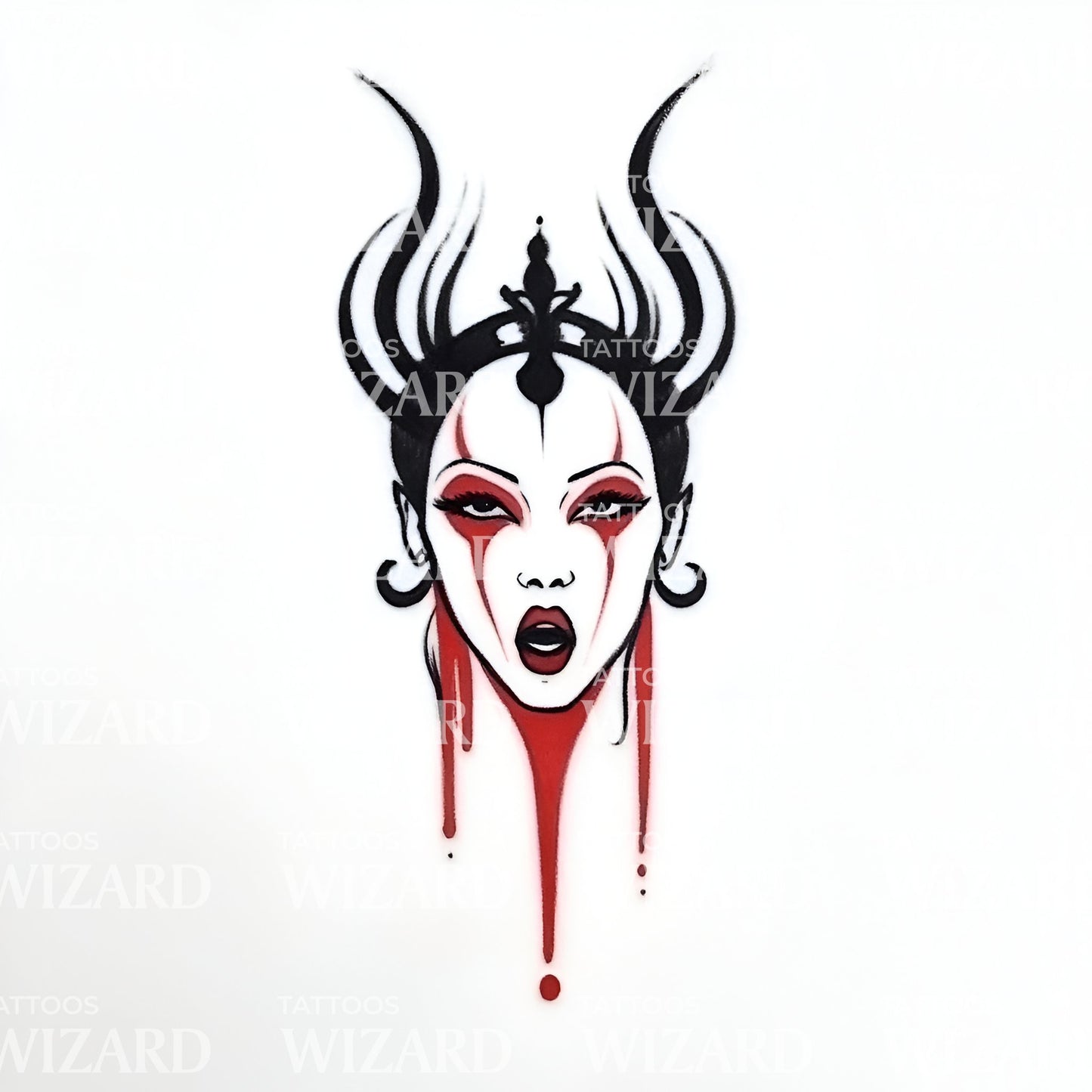 Oni Queen Japanese Curse Tattoo Illustration