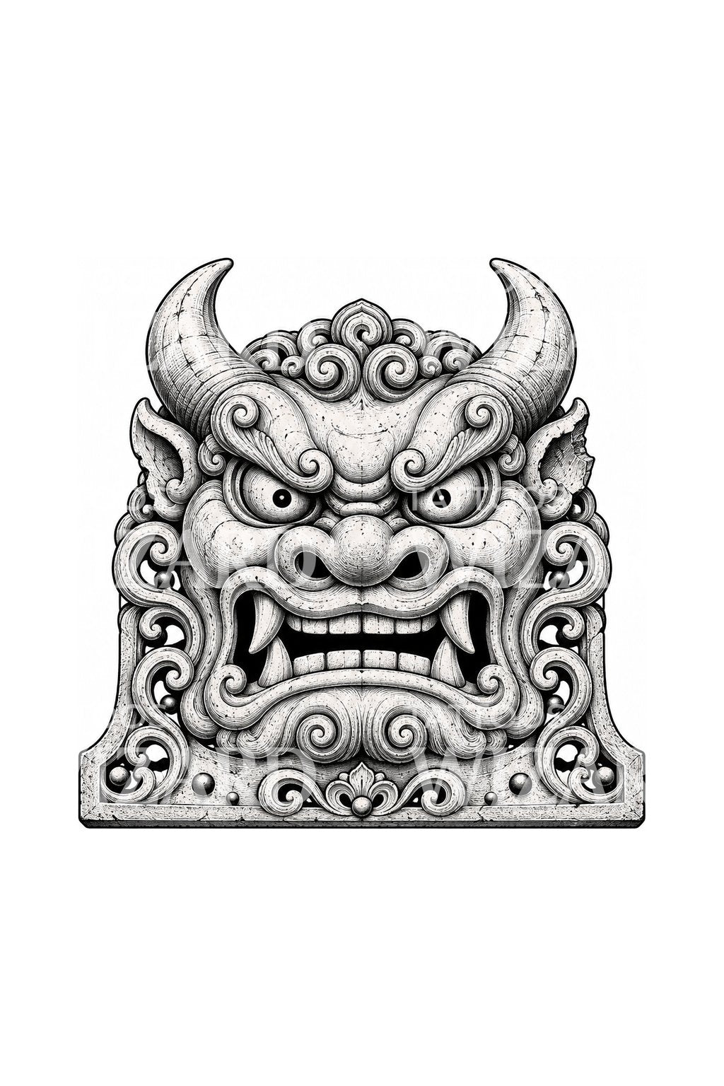 Onigawara Demon Roof Tile Tattoo Design