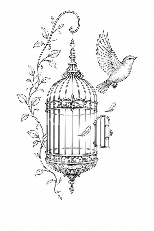 Tattoo-Design Offener Vogelkäfig Freiheit