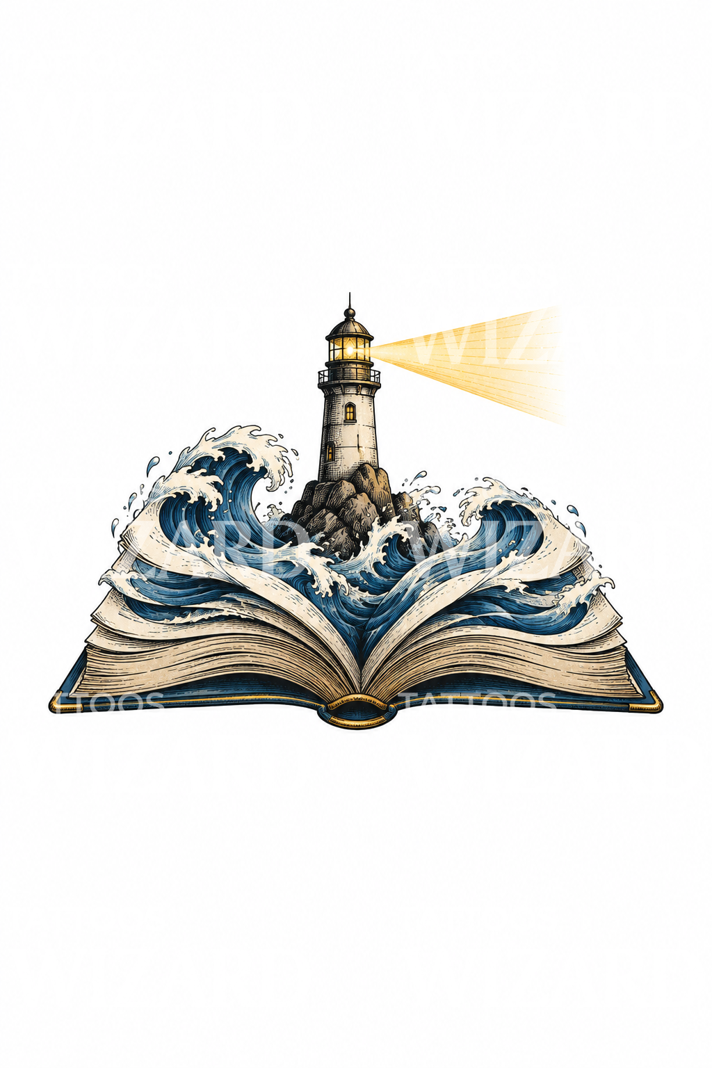 Open Book Ocean Waves Lighthouse Tattoo – Tattoos Wizard Designs
