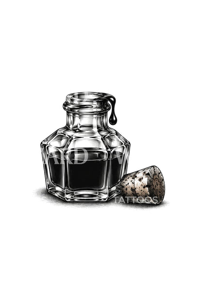Avoin mustepullo mikrorealistinen tatuointidesign