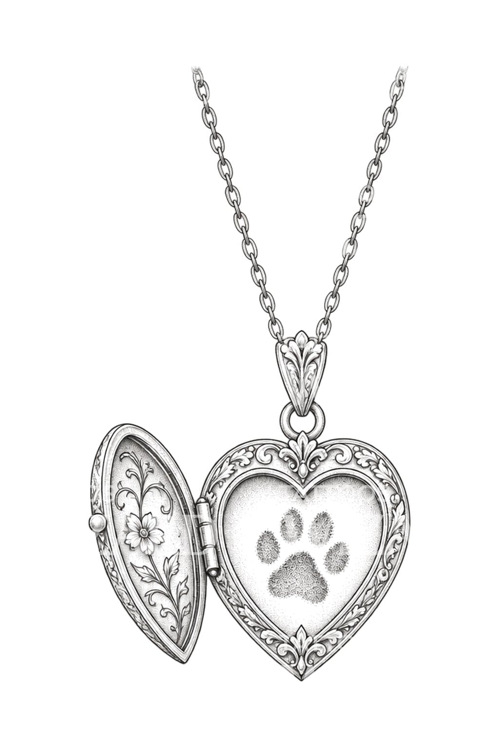 Open Locket with a Pet Paw Tattoo Illustration