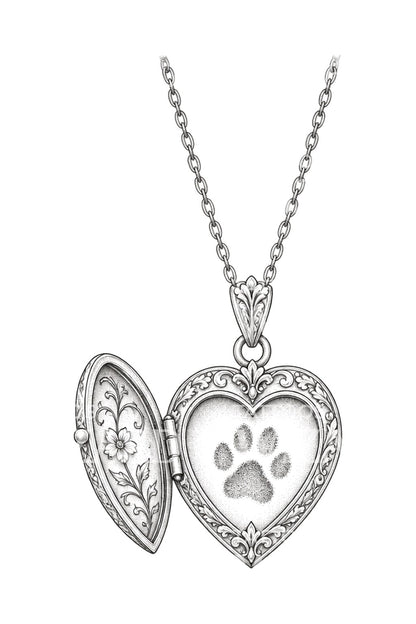 Open Locket with a Pet Paw Tattoo Illustration