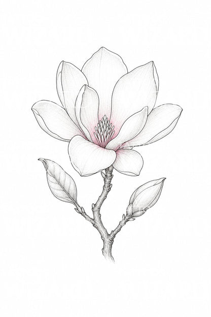 Diseño de tatuaje de flor de magnolia abierta
