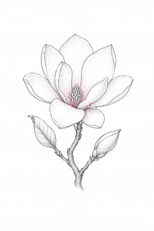 Diseño de tatuaje de flor de magnolia abierta