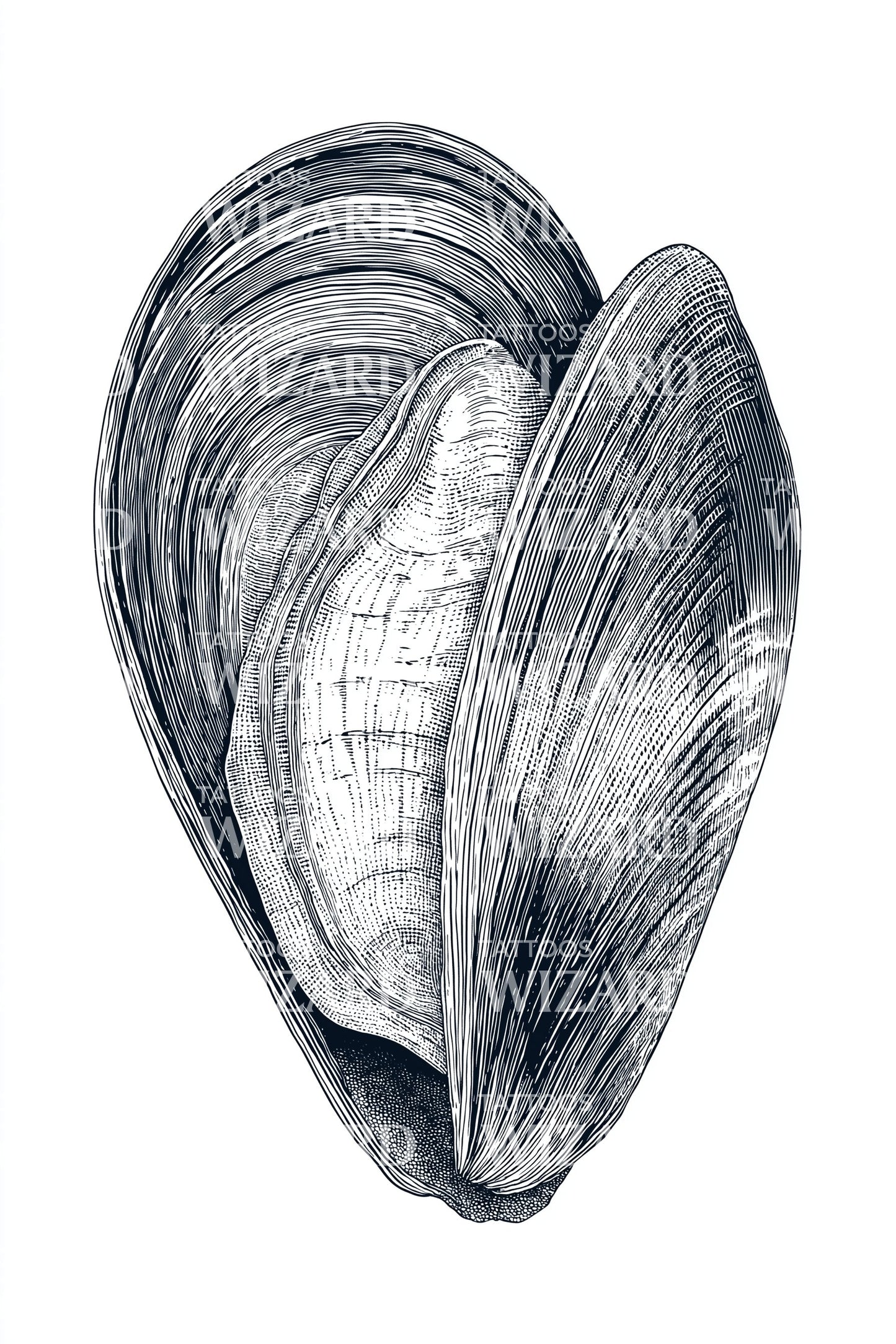 Open Mussel Shell Tattoo Illustration
