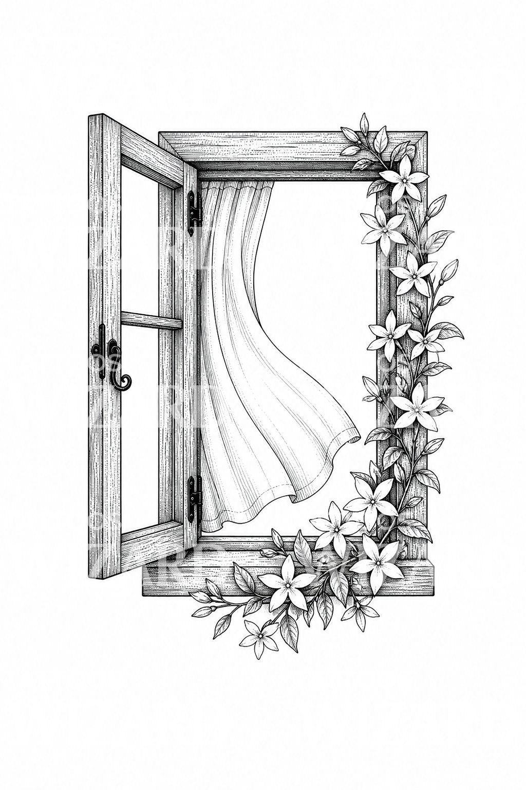 Open Window with Jasmine Vine Tattoo Idea