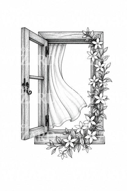Open Window with Jasmine Vine Tattoo Idea