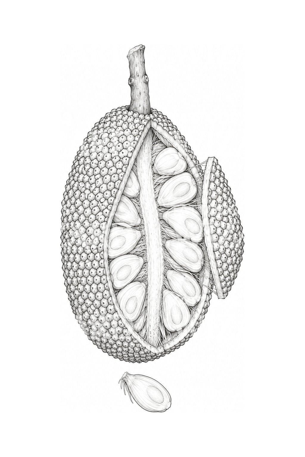 Feltárt jackfruit botanikus illusztráció